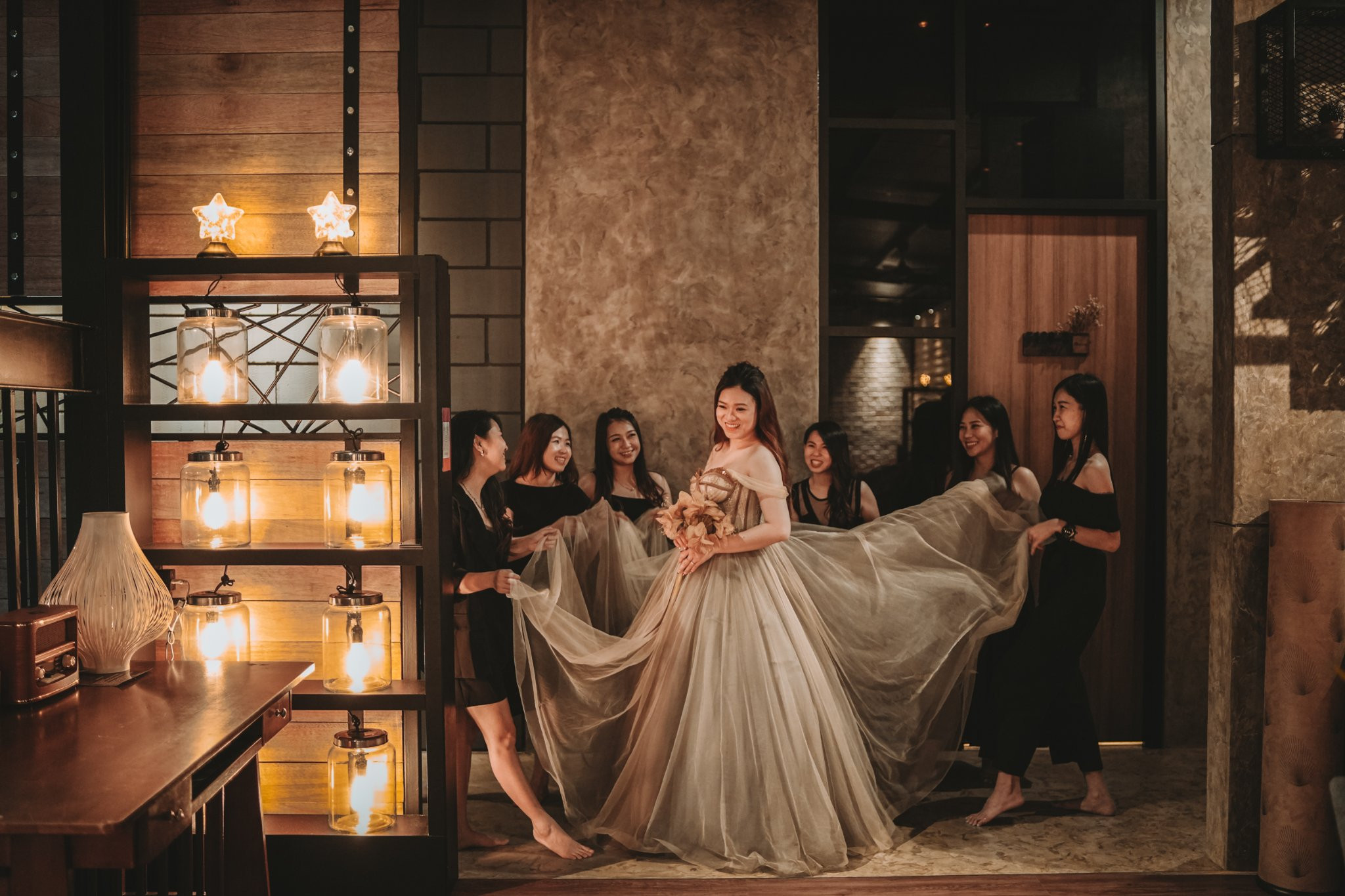 Steady & Weinee bridal party group portrait, natural movement frame 05, by Famous Bridal Kuantan