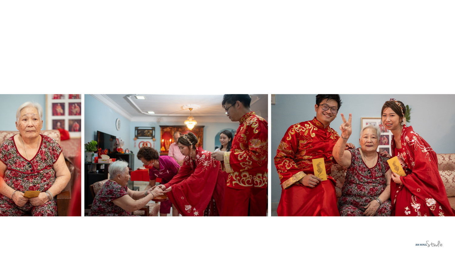 Zhen Hui & May Lee bridal bouquet and gown detail, natural movement frame 77, by Famous Bridal Kuantan