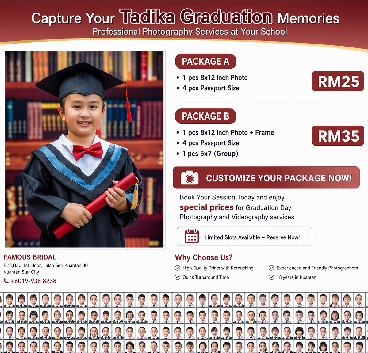 Tadika graduation package with RM25 and RM35 options