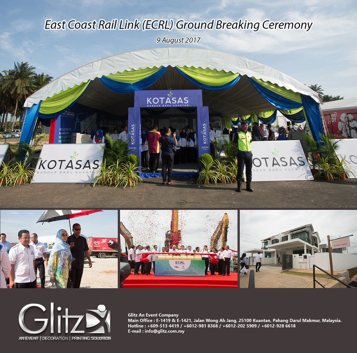 Kotasas groundbreaking ceremony photography with event tent, launch stage, and outdoor construction site documentation