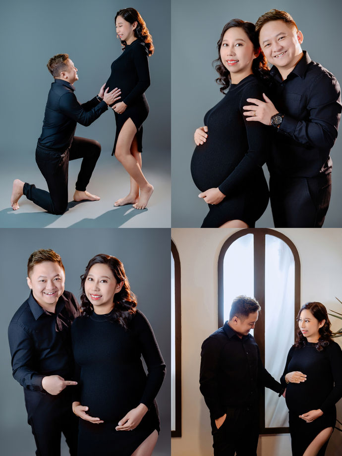 Couple pregnancy portrait in black studio styling