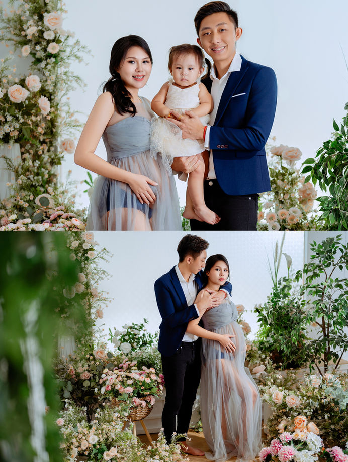 Floral family maternity portrait in Kuantan studio