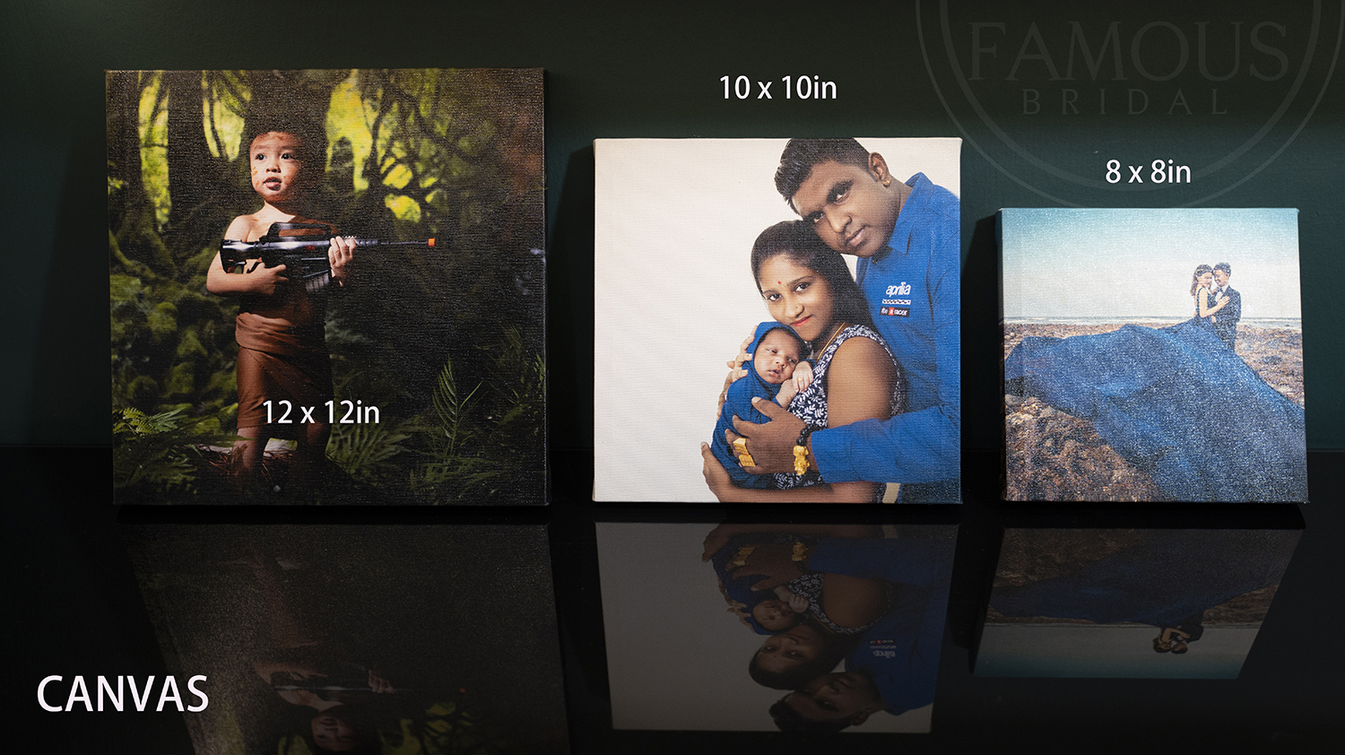 Canvas print options for Famous Bridal photographs
