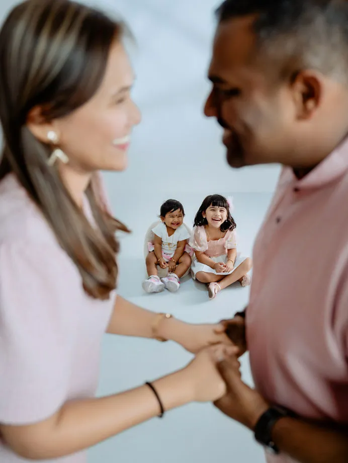 Family portrait with children at Famous Bridal studio